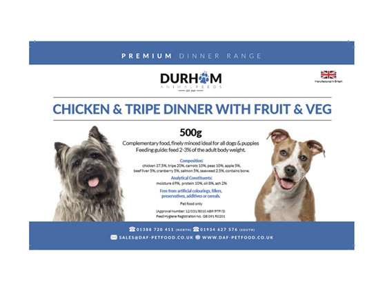 Durham Chicken & Tripe With Fruit & Veg 500g