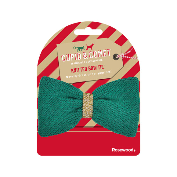 Xmas Knitted Bow Tie Green
